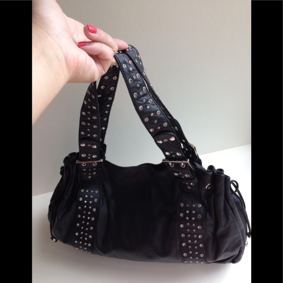 Black leather with rhine stones shoulder bag - Picture 2 of 8
